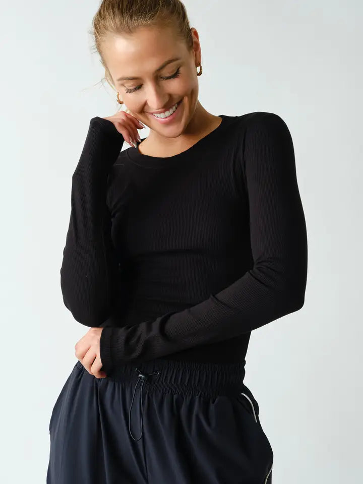 Essential Long-Sleeved Ribbed Athleisure Top